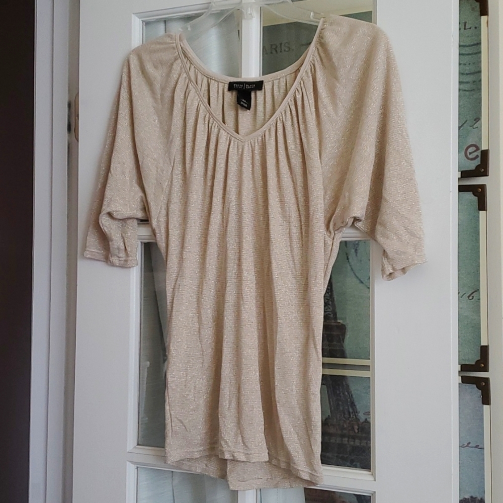 WHBM White House Black Market Gold Silver Metallic V-neck Top